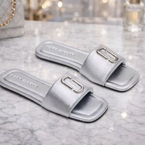 Marc Jacobs The J Marc Metallic Silver Slide Sandals
